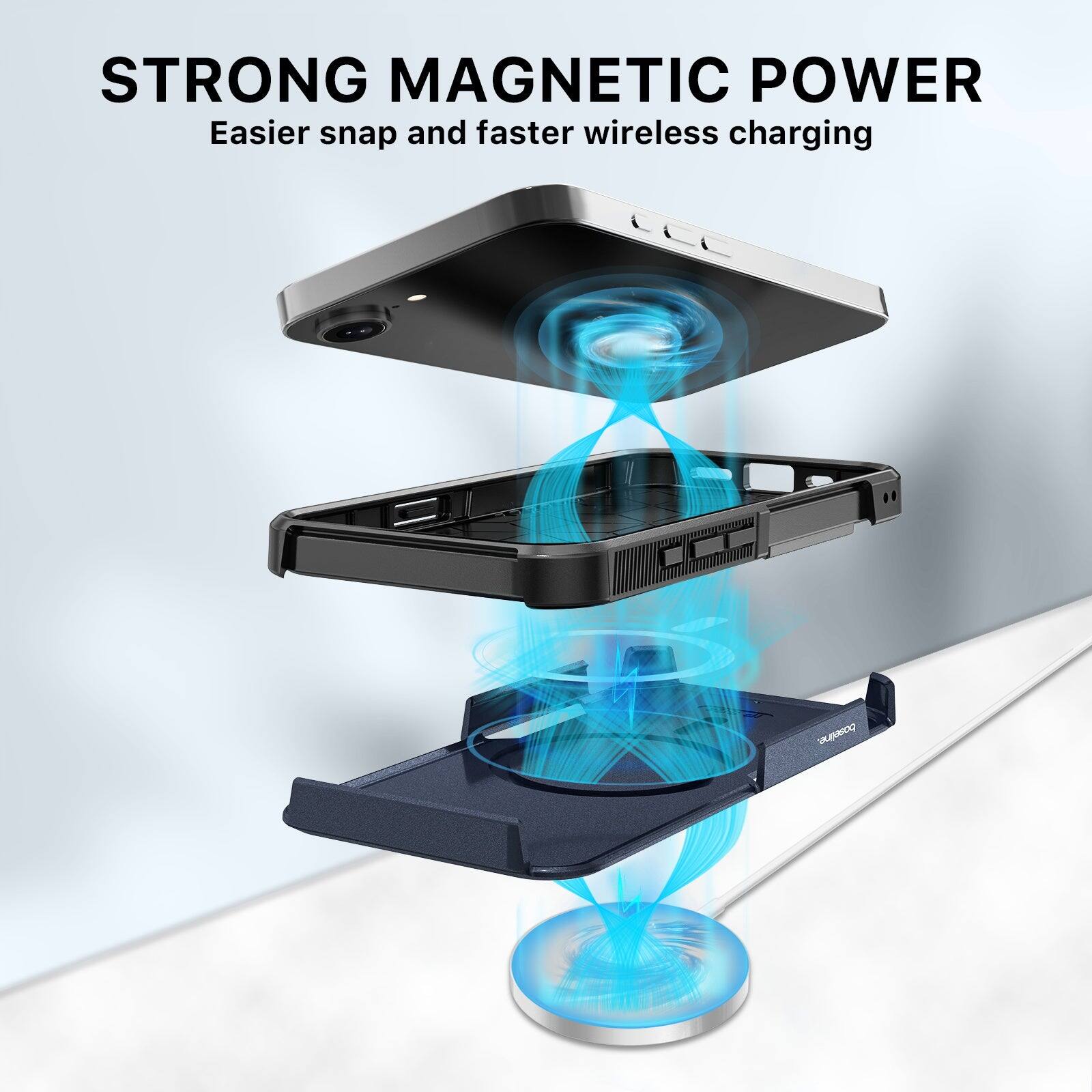 STRONG MAGNETIC POWER  
Easier snap and faster wireless charging