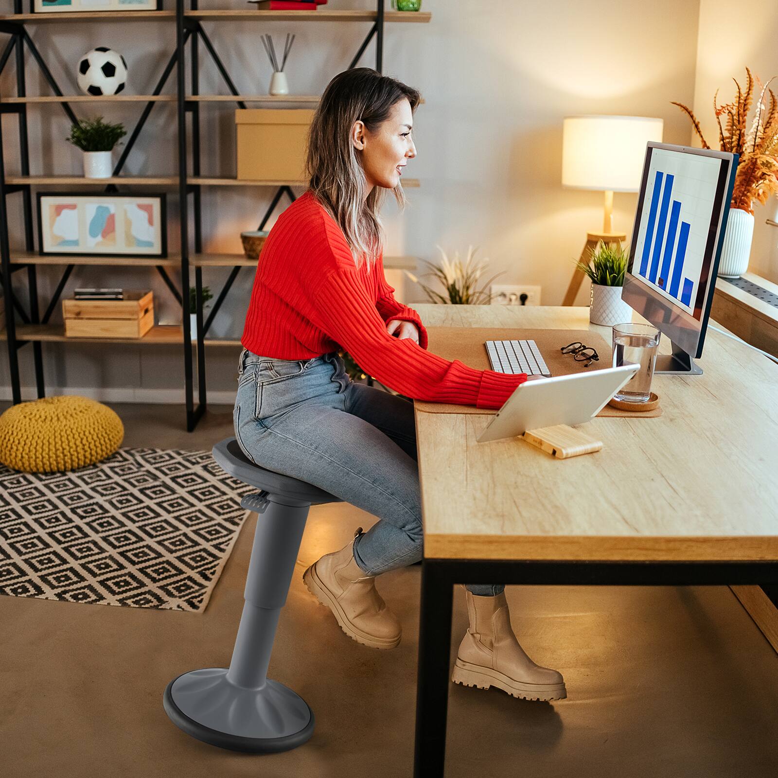 Alt View 8. Ecooso - Adjustable-Height Wobble Stool Chair for Standing Desk, Active Sitting Balance Seat, Office - Gray.
