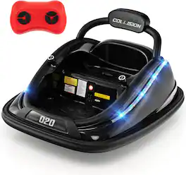 Costway - Bumper Car for Kids Electric Ride on Car with Remote Control Joystick Flashing LED Lights - Black