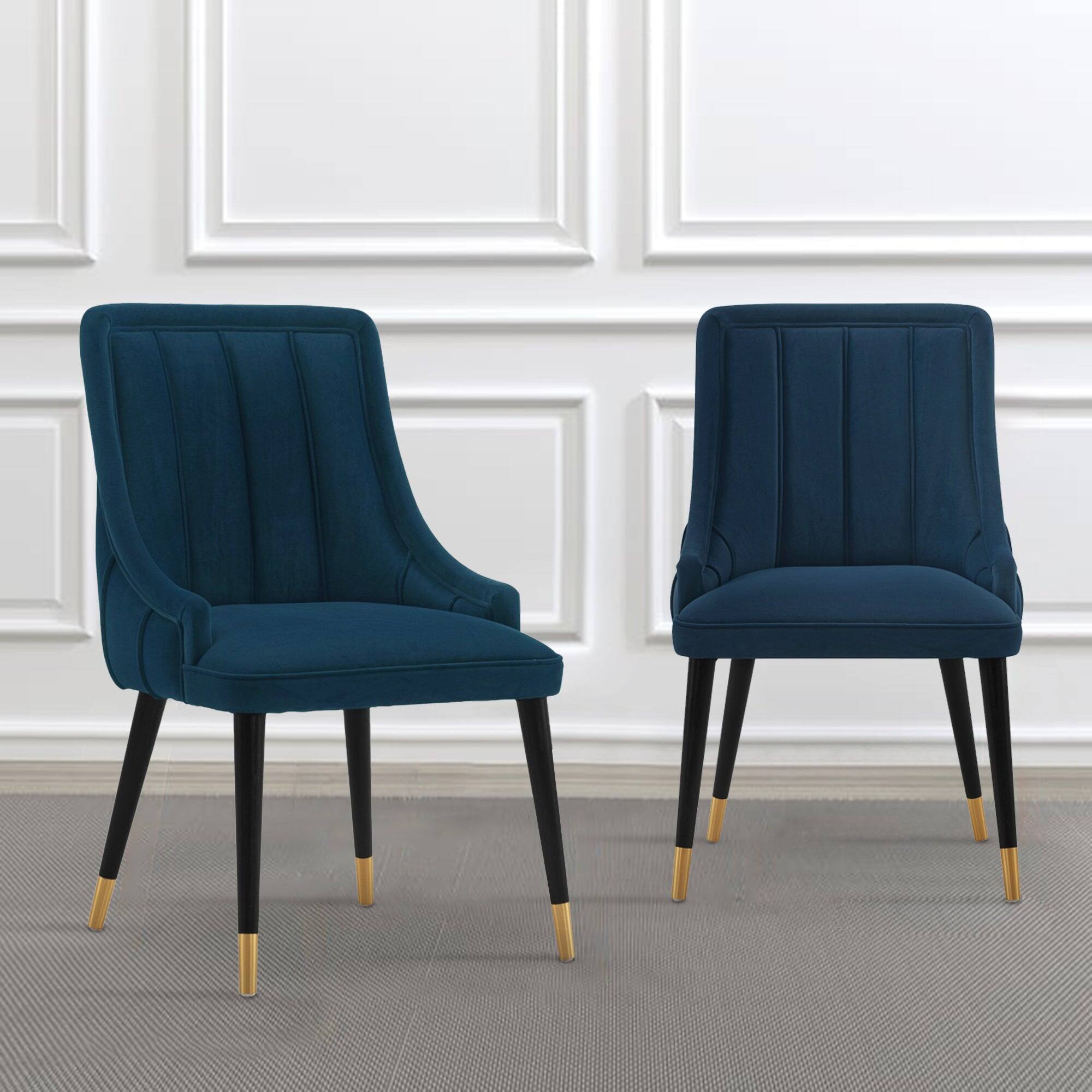 Angle. Manhattan Comfort - Eda Modern Wood Upholstered Dining Chair - Set of 2 - Midnight Blue.