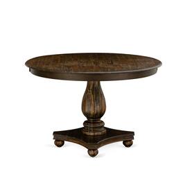 East West Furniture - FE2-07-TP FERRIS Round Dining Table with Pedestal, Rustic Rubberwood Table in Distressed Jacobean Finish, 48 Inch - Multi-Color