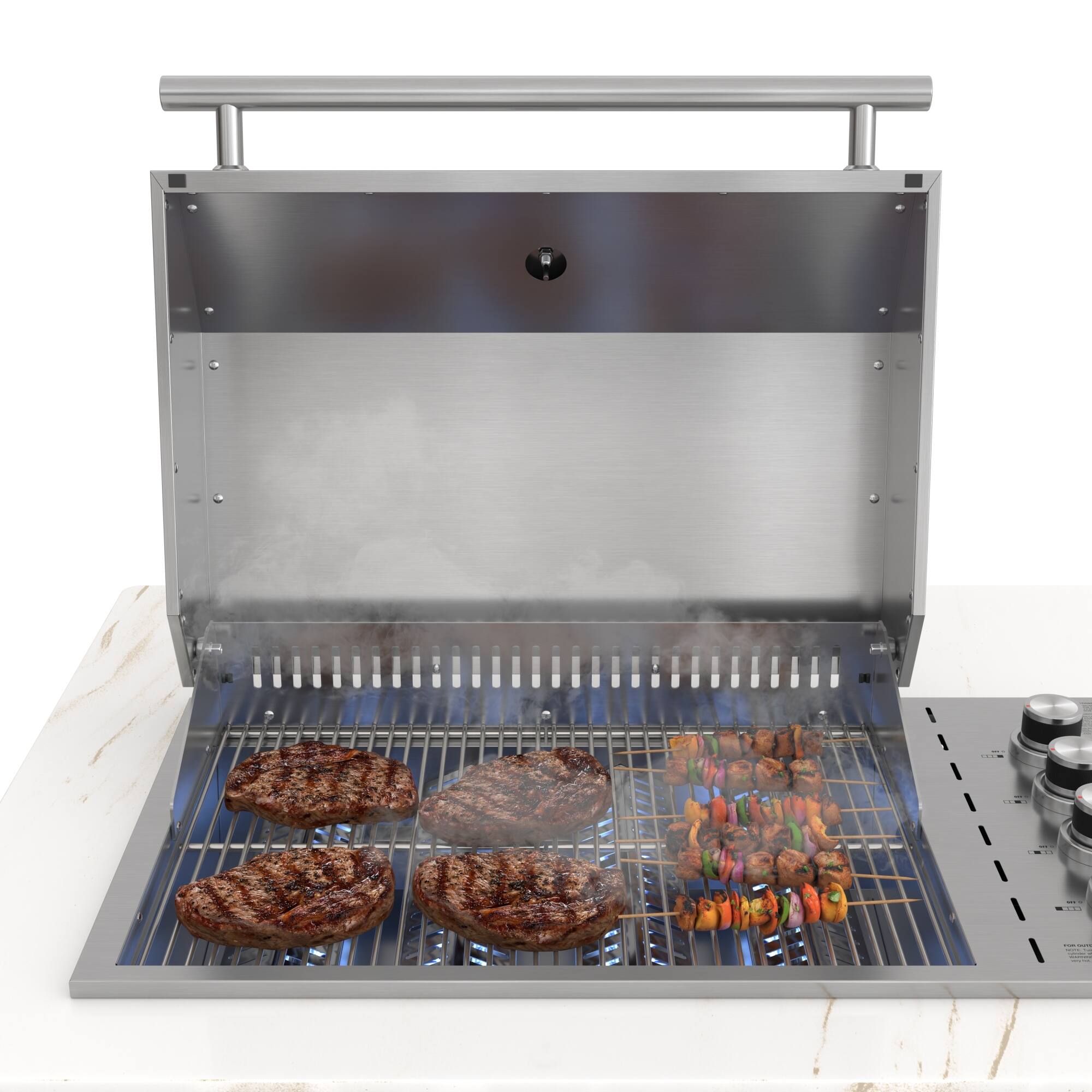 Alt View 1. Koolmore - 95 in. Outdoor Kitchen Island with 4-Burner NG and LP BBQ Grill, White Stone Counters and Sides and Stainless-Steel Sink - Stainless-Steel and White Stone.