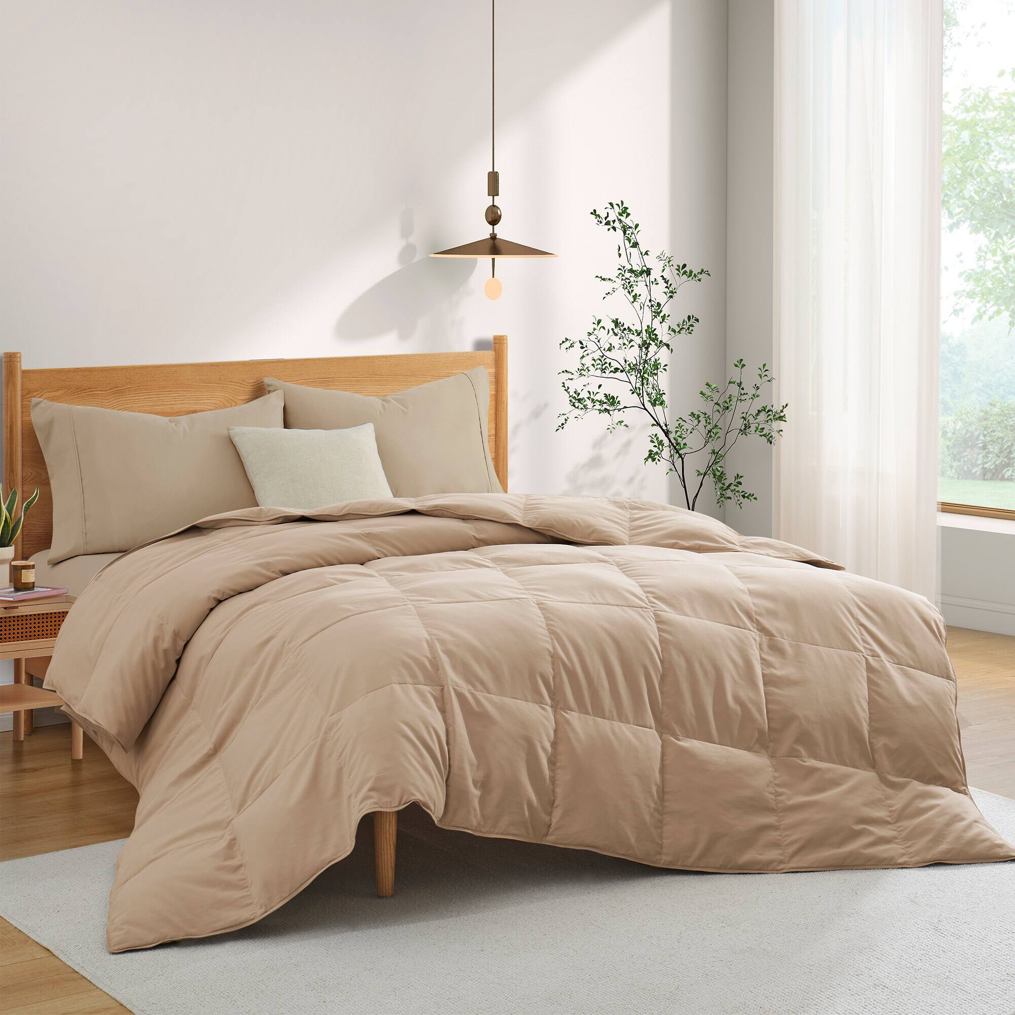 Angle. Peace Nest - Peace Nest Lightweight Summer White Goose Down Feather Fiber Comforter Duvet Insert, Ginger Root, King - Ginger Root.