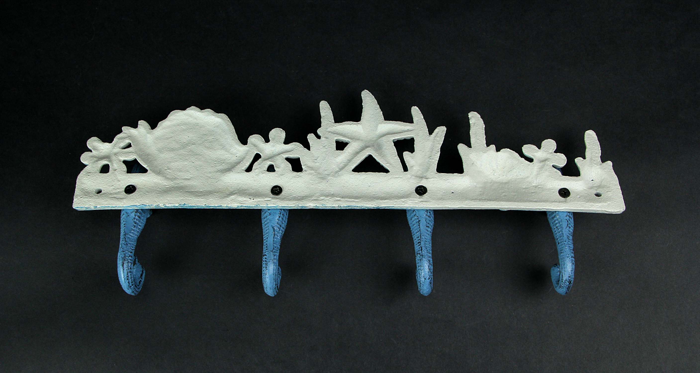 Alt View 4. Zeckos - Blue/White Cast Iron Seahorses Decorative Wall Hook Hanging Towel or Coat Rack - Blue.