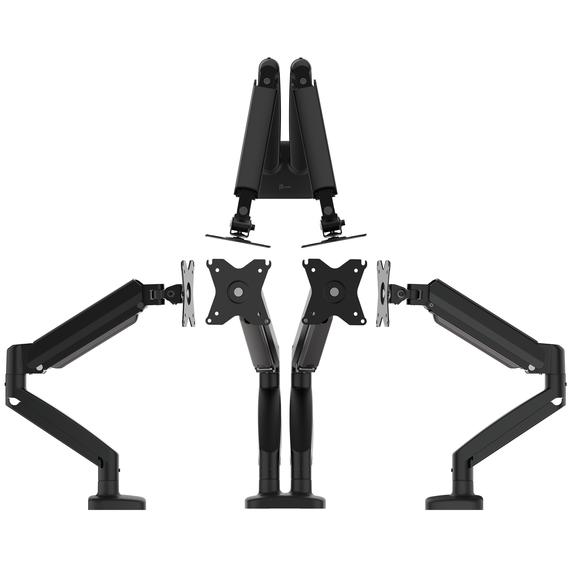 Alt View 1. j5create - Ergonomic Dual Monitor Desk Mount for Most 17” -32”  Monitors - Black.