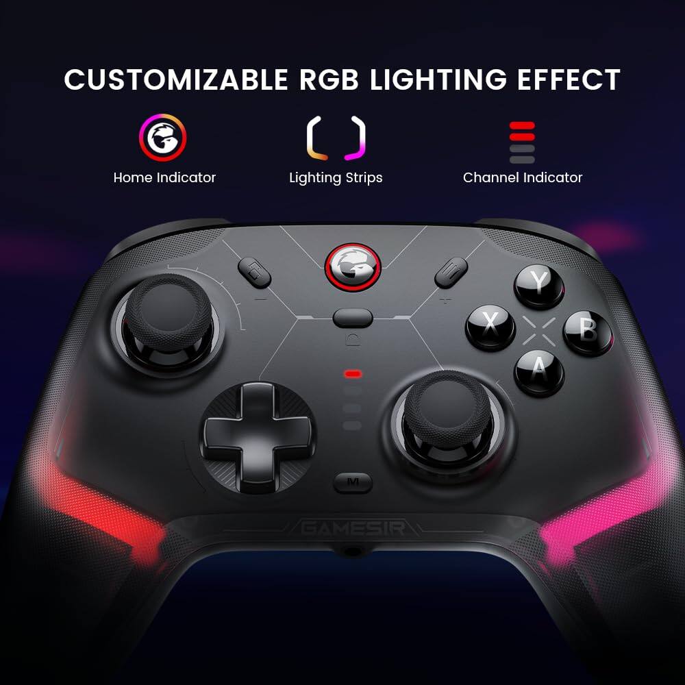 Customizable RGB Lighting Effect: Home Indicator, Lighting Strips, Channel Indicator, GameSir X, Y, A, B.