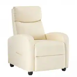 Sweetcrispy - Adjustable Modern Power Recliner Chair, Faux Leather Upholstered Small Sofa with Side Pocket for Living Room Bedroom - Beige