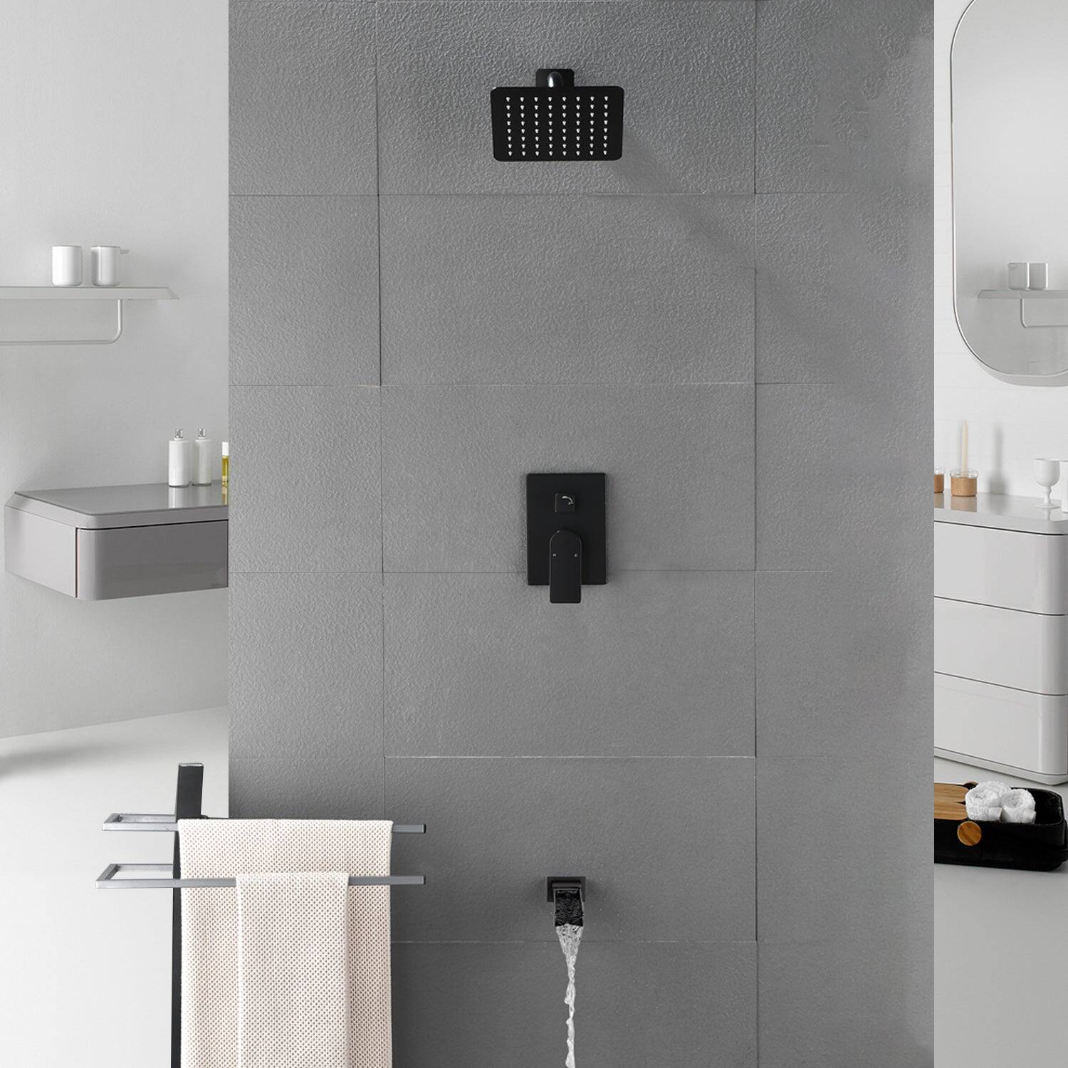 Alt View 2. Boyel Living - Black Shower Set 8 Inch SUS304 Top Spray Waterfall Spout Dual Water Outlet - Matte Black.