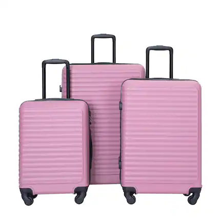 Front. Ropilly - Ropilly Pink 3 Piece Luggage Set Hardshell Suitcase with Spinner Wheels TSA Lock - Pink.