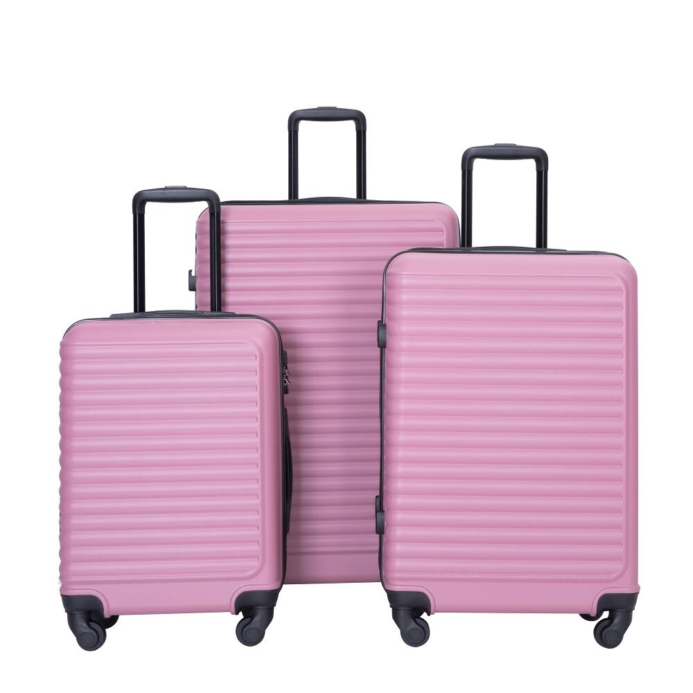 Front. Ropilly - Ropilly Pink 3 Piece Luggage Set Hardshell Suitcase with Spinner Wheels TSA Lock - Pink.