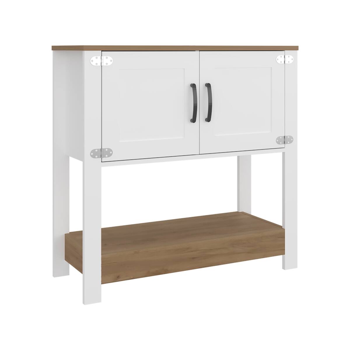 Left. Loheer - Loheer white and natural oak coffee station coffee bar cabinet with storage doors 35 Inch - White and Natural.