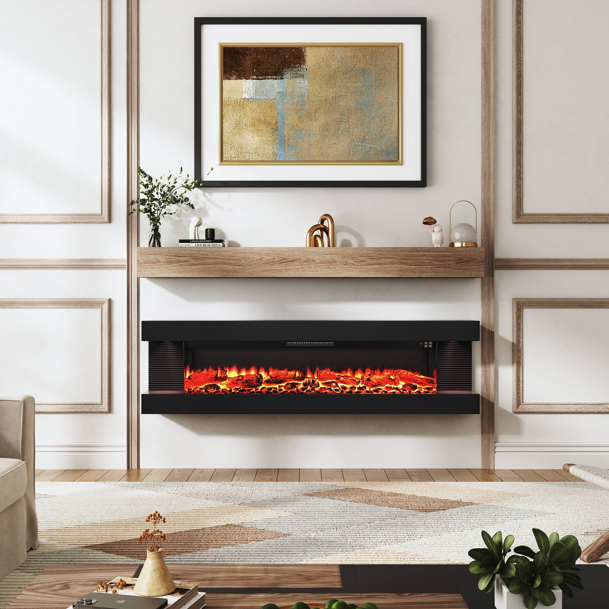 Alt View 2. Boyel Living - 60 inch Hanging Electric Fireplace with Remote Control and LED Side Lights - Black.