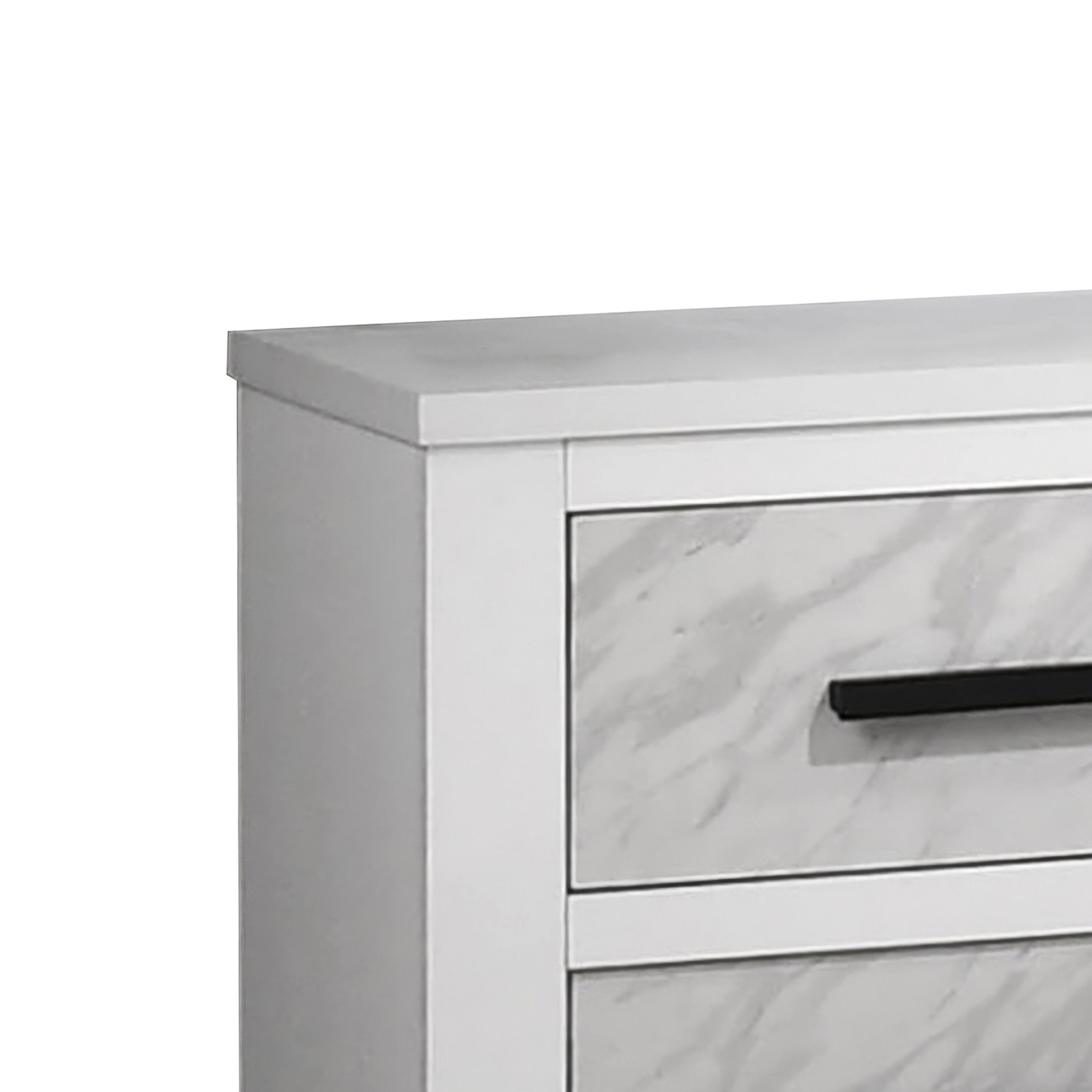 Back. Manhattan Lane - Feza Nightstand, 2 Drawers with Faux Marble Inset, Pulls - White, Black.