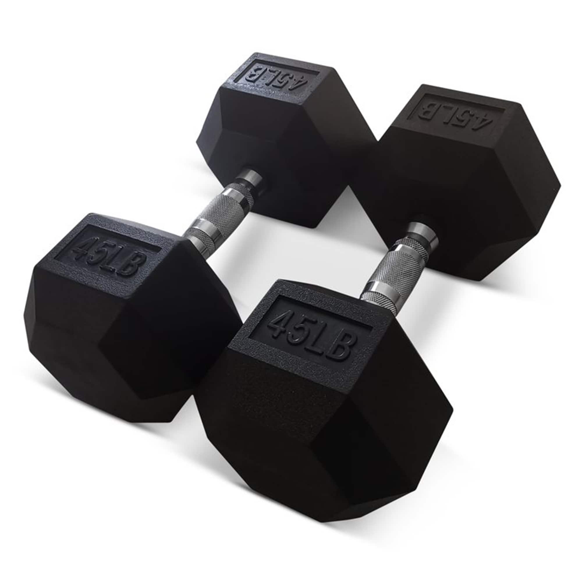 HolaHatha - Iron Hexagonal Cast Exercise Dumbbell Free Weight Pair, 45 Pounds - Black