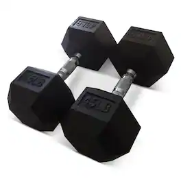 HolaHatha - Iron Hexagonal Cast Exercise Dumbbell Free Weight Pair, 45 Pounds - Black