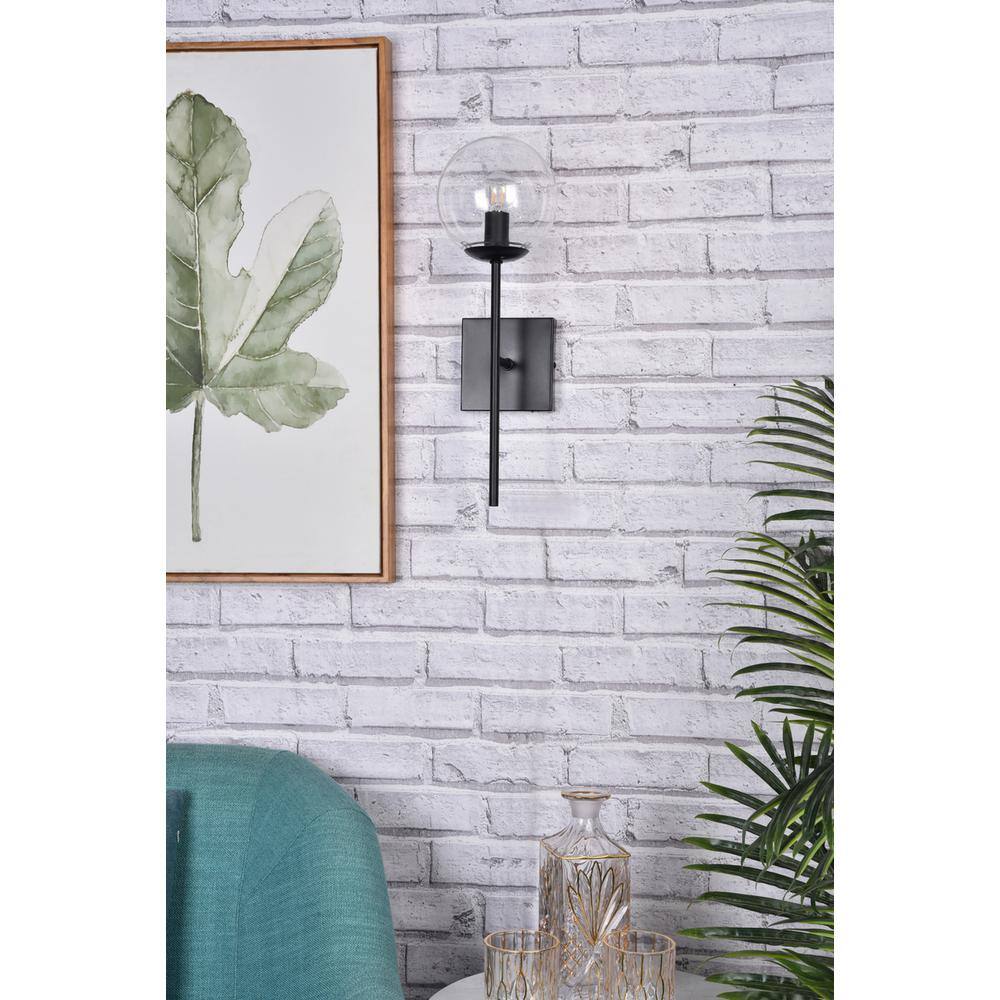 Left. Living District - Neri 1 light black and clear glass wall sconce - Black And Clear.
