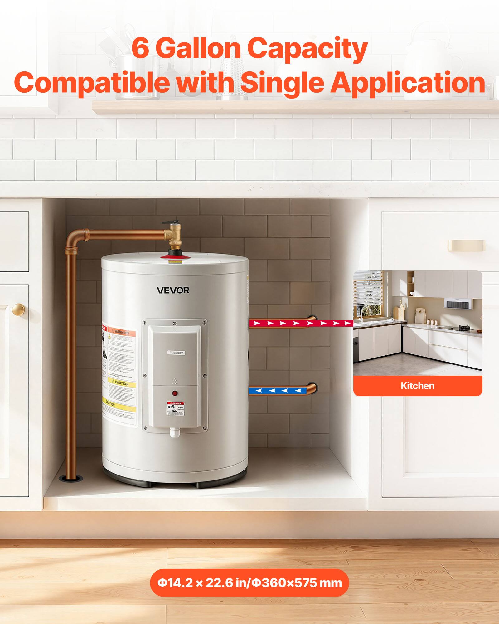 6 Gallon Capacity Compatible with Single Application

VEVOR

CAUTION

Kitchen

14.2 x 22.6 in/360x575 mm