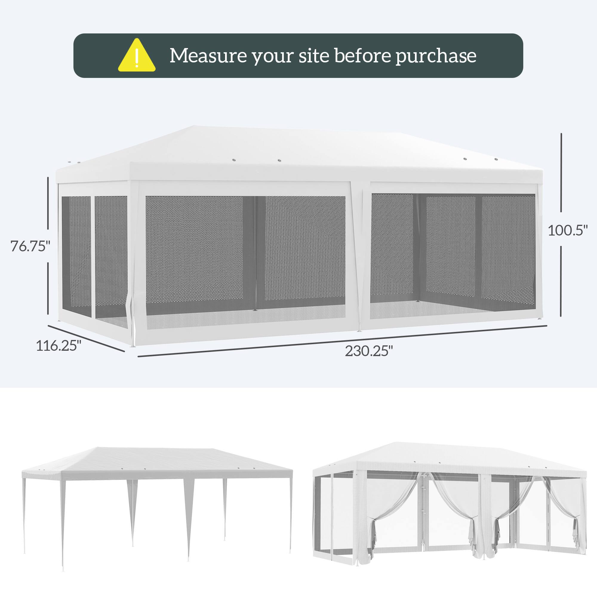 Measure your site before purchase

76.75"  
100.5"  
116.25"  
230.25"