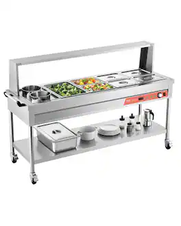 VEVOR - Commercial Electric Food Warmer, 7 Pans + 2 Pots Steam Table, 1800W Professional Buffet Catering Food Warmer - Silver