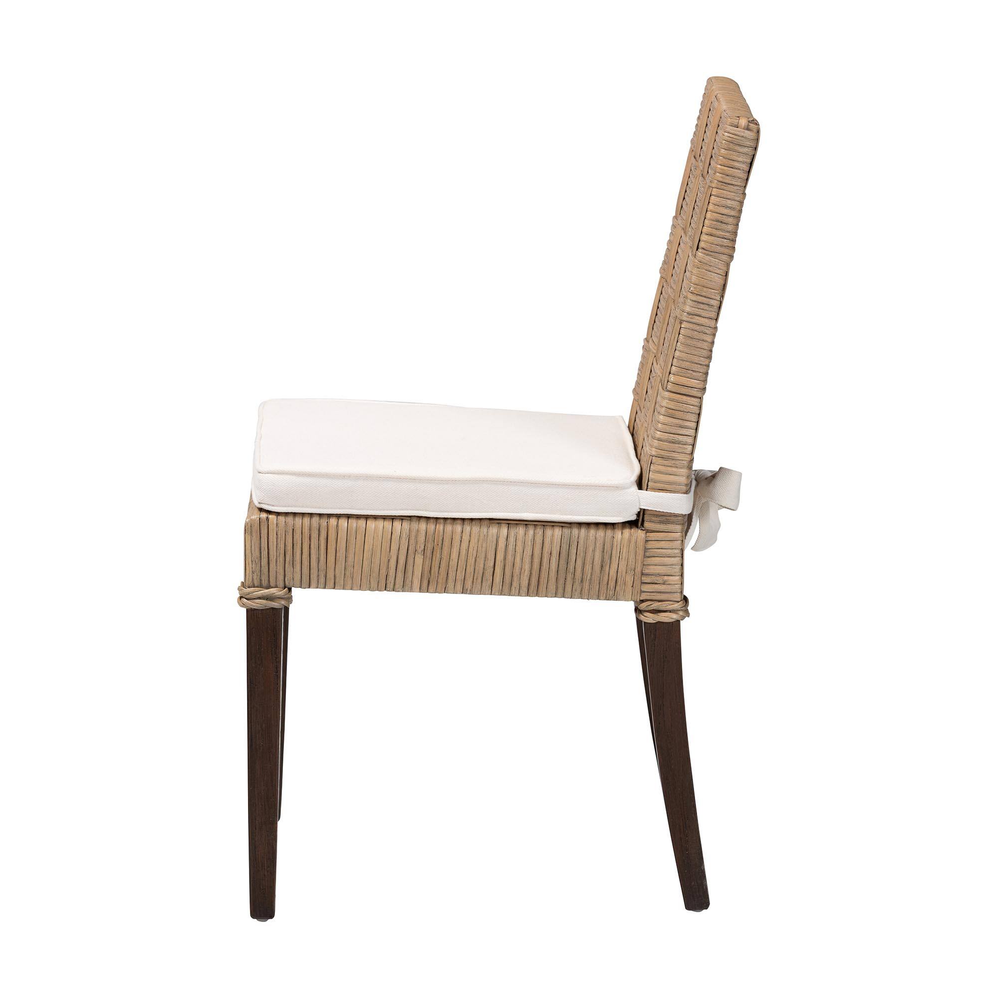 Left. bali & pari - Fatima Natural Rattan Dining Chair with Cushion – Handwoven Wicker Side Chair with Basketweave Back and Seat - Grey Taupe/Black.