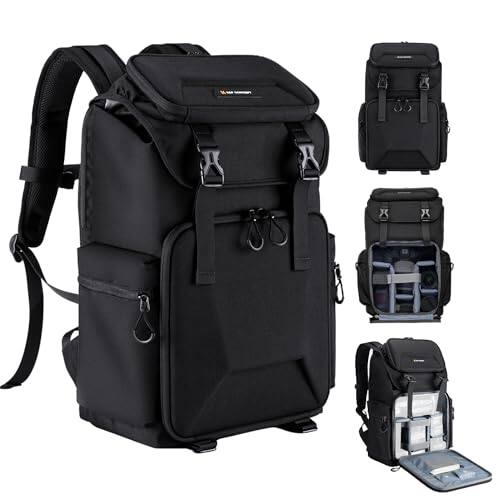 Live At Space - Camera Backpack Hard Shell Bag Large Capacity Photography With 15.6" Laptop Compartment & Tripod Holder Rain Cover - Black