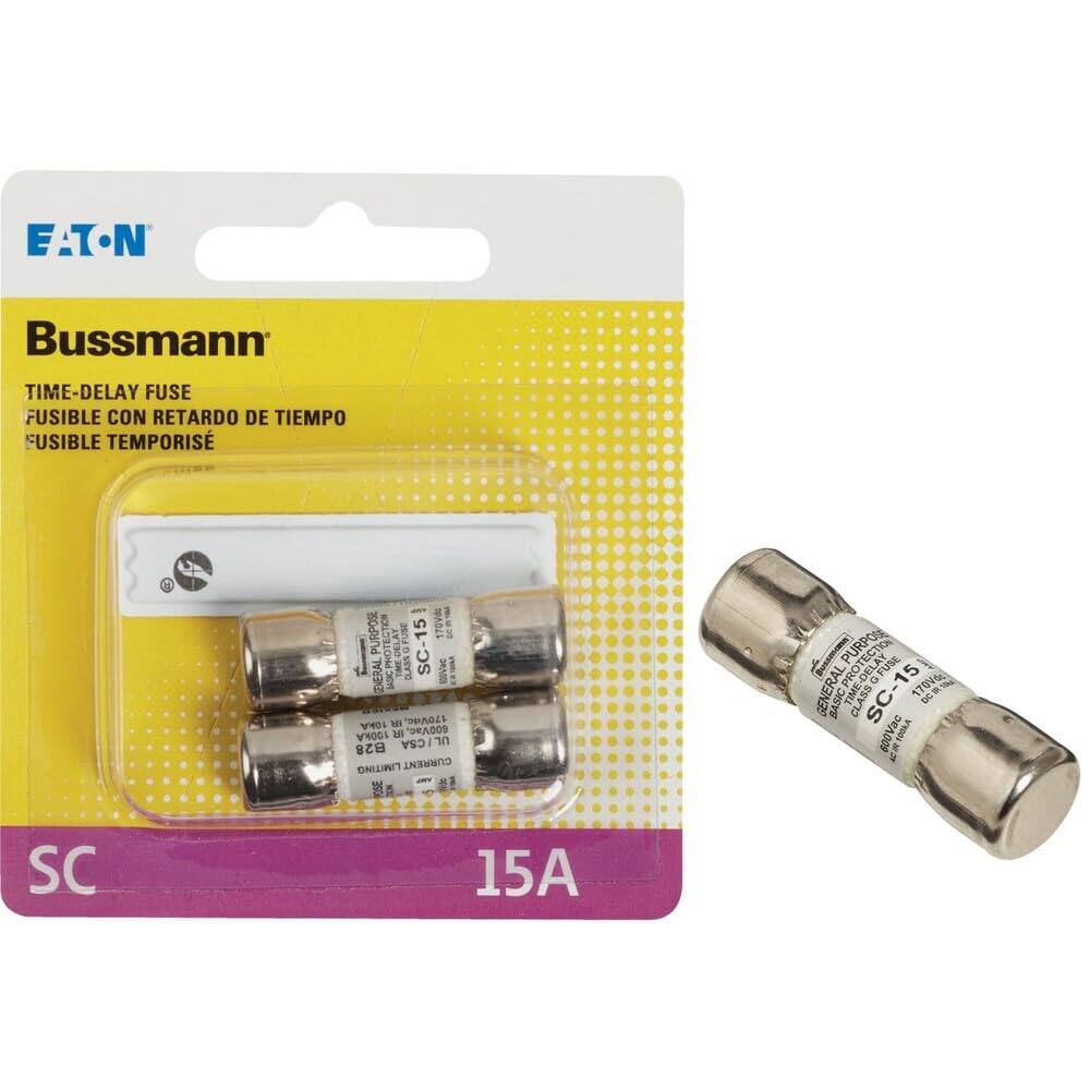 EATON  
Bussmann  
TIME-DELAY FUSE  
FUSIBLE CON RETARDO DE TIEMPO  
FUSIBLE TEMPORISÉ  
SC  
PURPOSE SIC PROTECTION G FUSE SC-15 170V60 DC GENERAL BASIC CLASS 600VWC 10kA IR 170Vdc. 100kA R 600Vac, B28 UL/CSA LIMITING CURRENT AMP 15A  
Bussmann PURPOSE FUSE GENERAL BASIC PROTECTION CLASS SC-15 9 600Vac 100kA 170Vdc DC M MOT AC IR