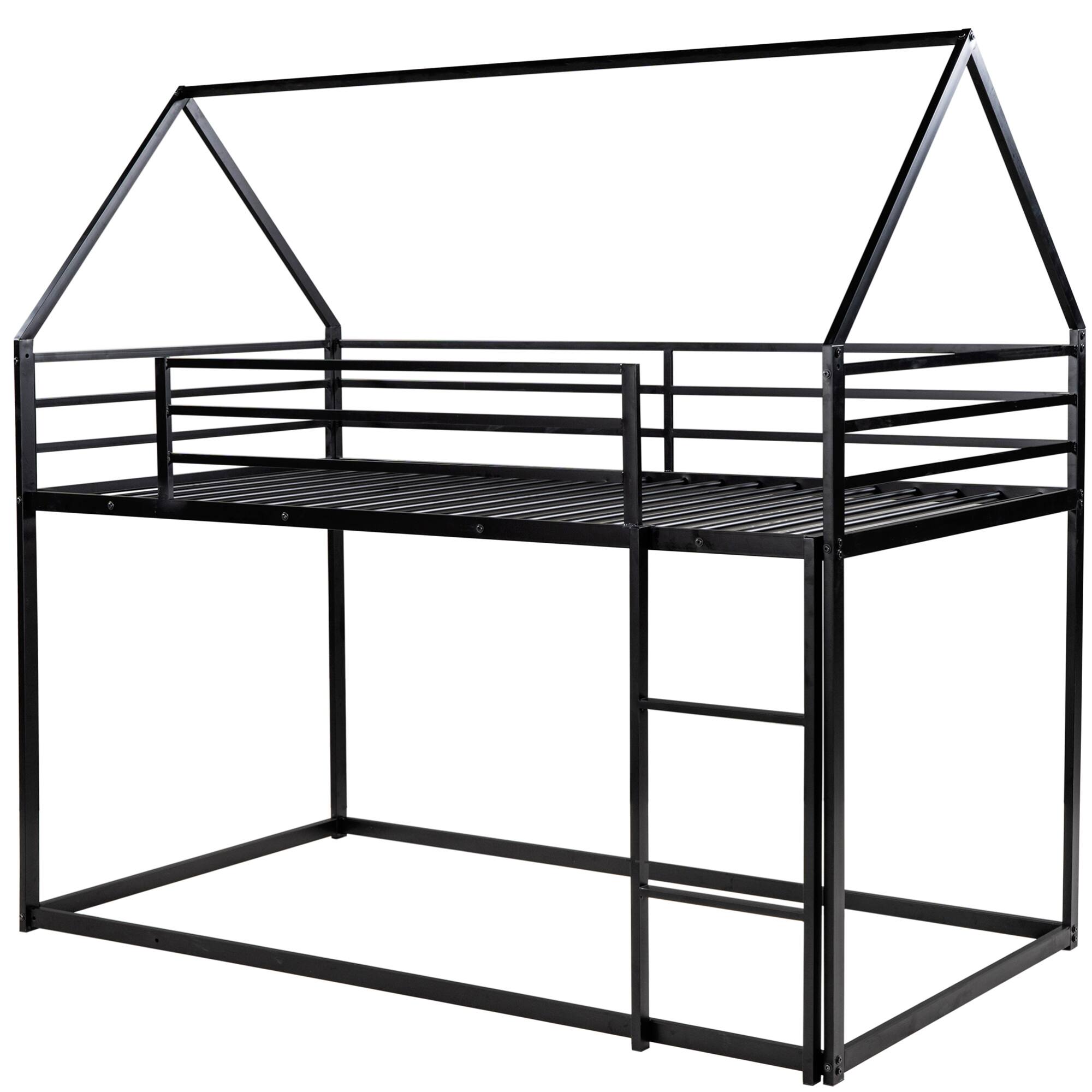 Alt View 4. GOODSILO - Space-Saving Twin Over Twin Metal Bunk Bed with Built-In Ladder and Playhouse Design - Black.