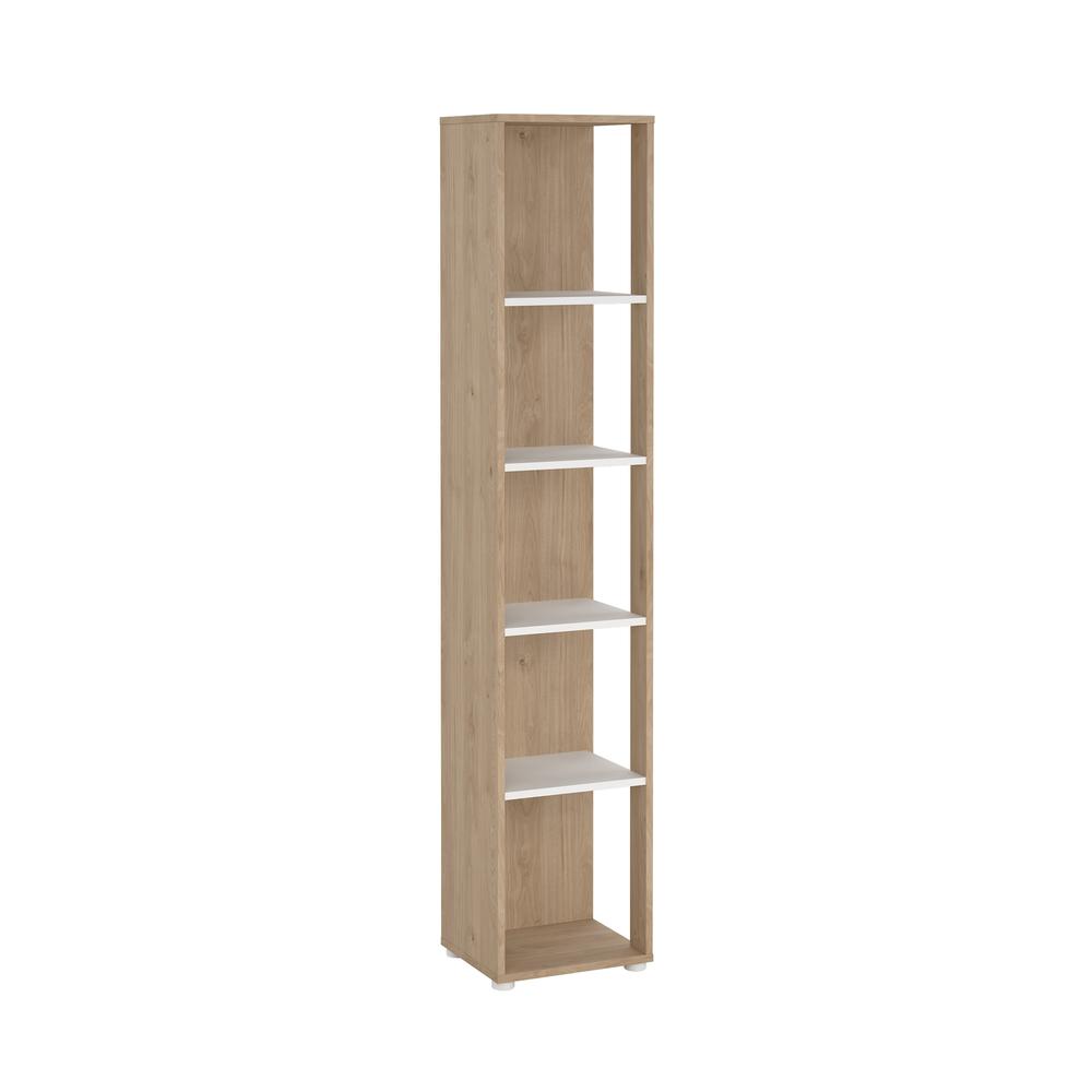 Angle. Tvilum - Sign Open Narrow 5 Shelf Boockase, Jackson Hickory/White - Brown.