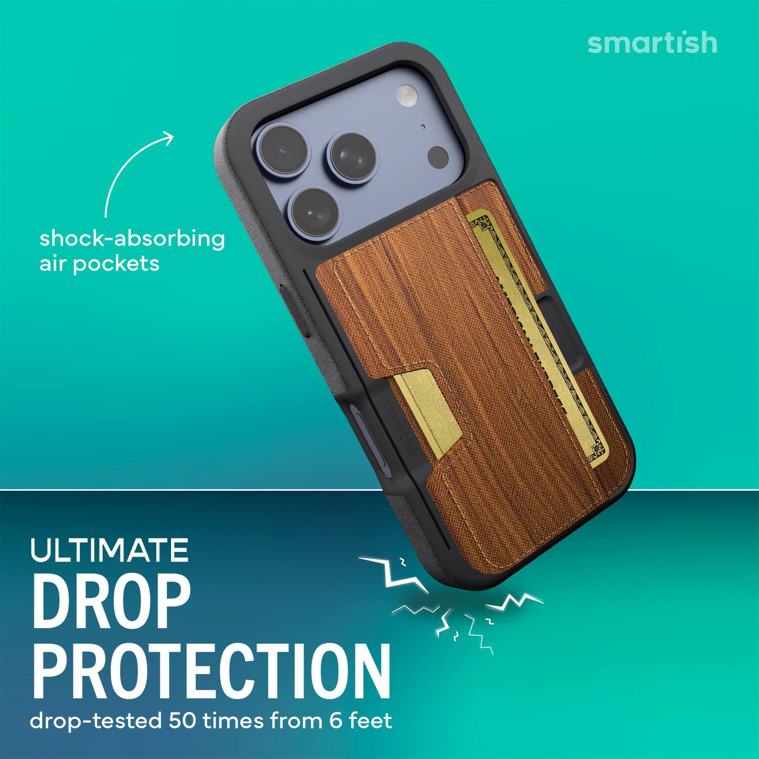 smartish shock-absorbing air pockets smartish ULTIMATE DROP PROTECTION drop-tested 50 times from 6 feet