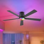 Front. Breezary - 52-Inch Modern Ceiling Fan with Acrylic Light Shade, RGB LED Light, 6-Speed Remote, Timer, Flush Mount - Black and Walnut.
