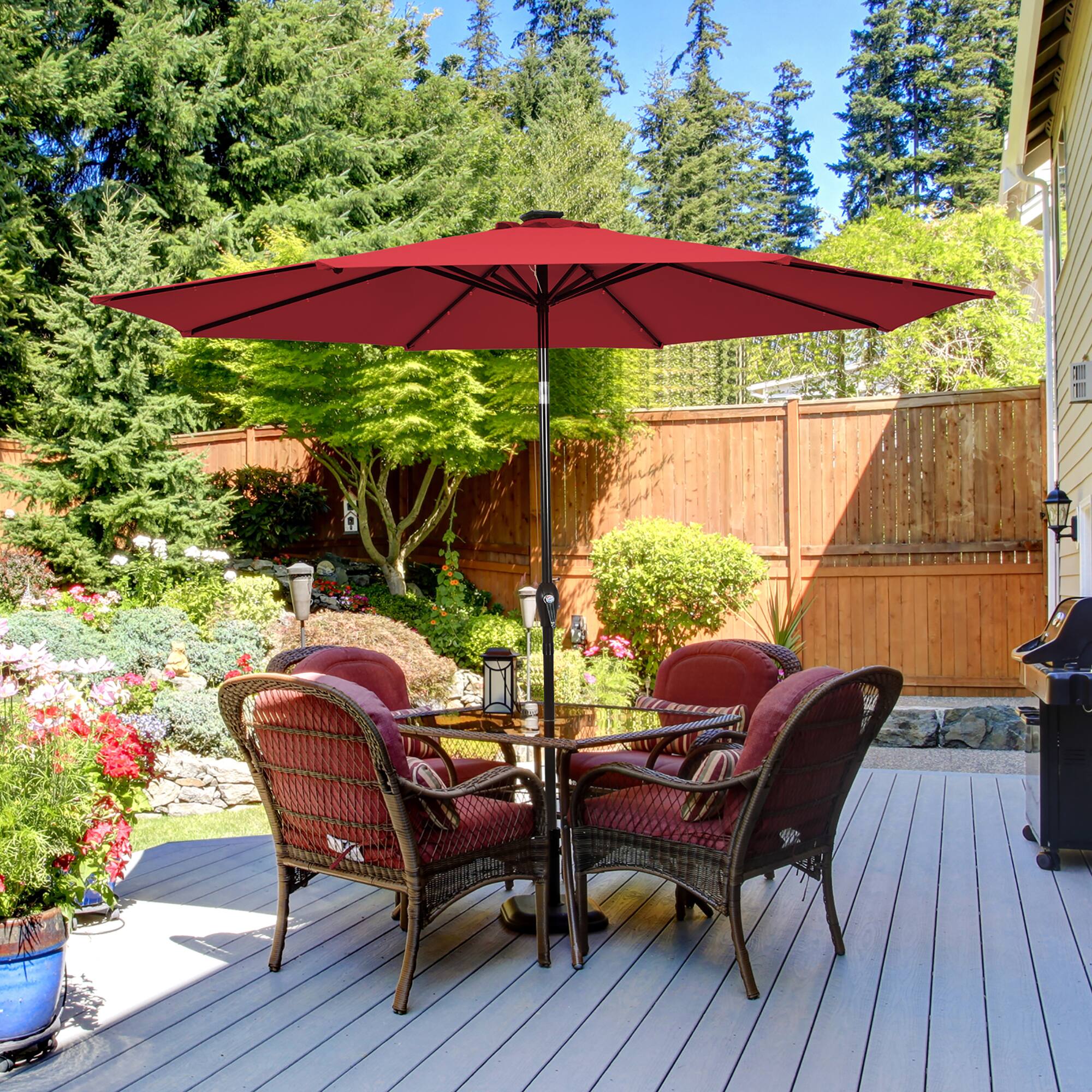 Alt View 2. Costway - 10' Solar LED Lighted Patio Market Umbrella Tilt Adjustment Crank - Burgundy.