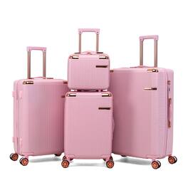 HTUTWOO - Hard Luggage 4-Piece Set - 360° Dual Rotating Four-Wheel Suitcase, Password Lock, Lightweight Universal Wheel Carry-On - Pink