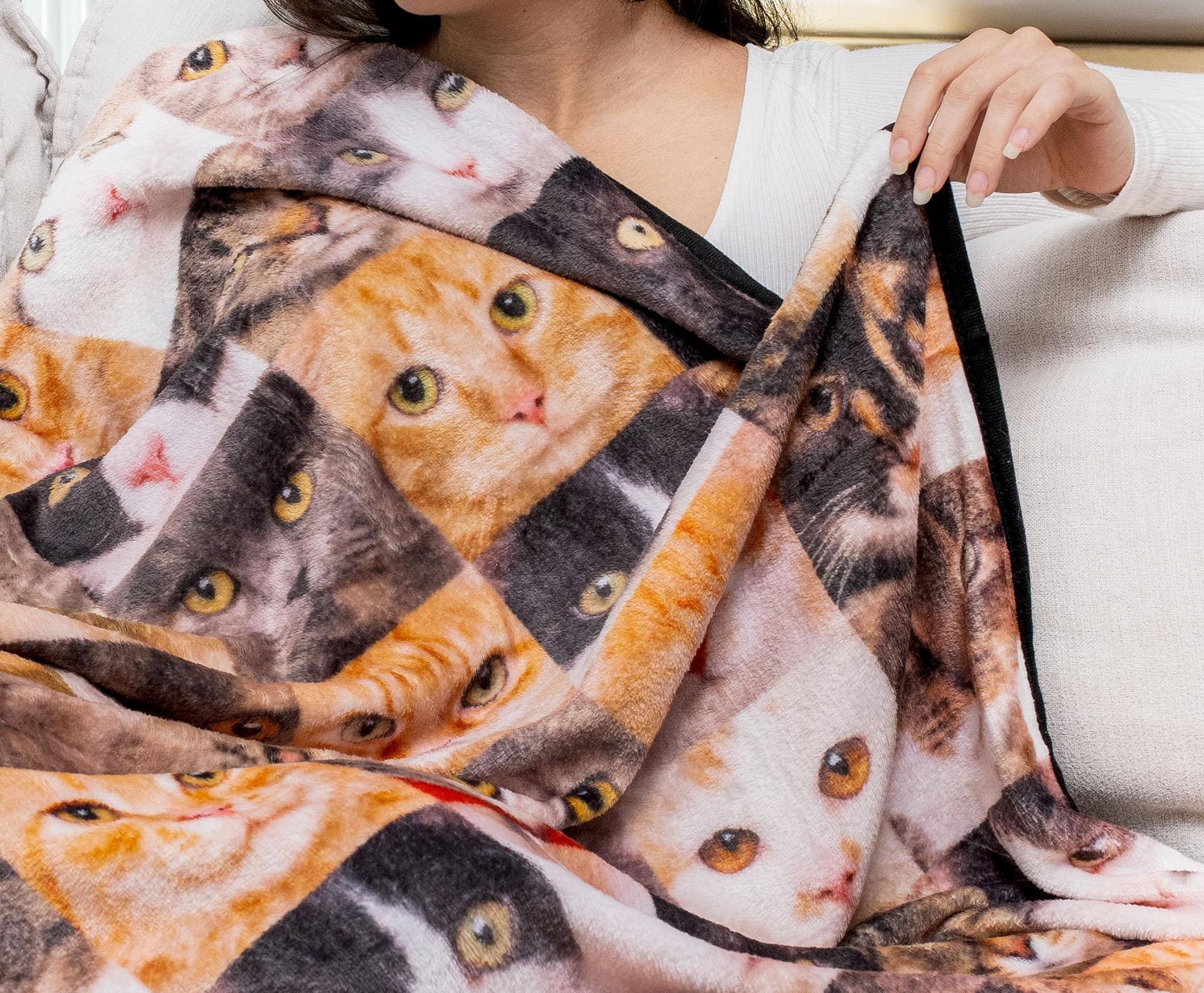 Alt View 3. Toynk - Cat Face Collage Fleece Throw Blanket | 45 x 60 Inches - Brown.