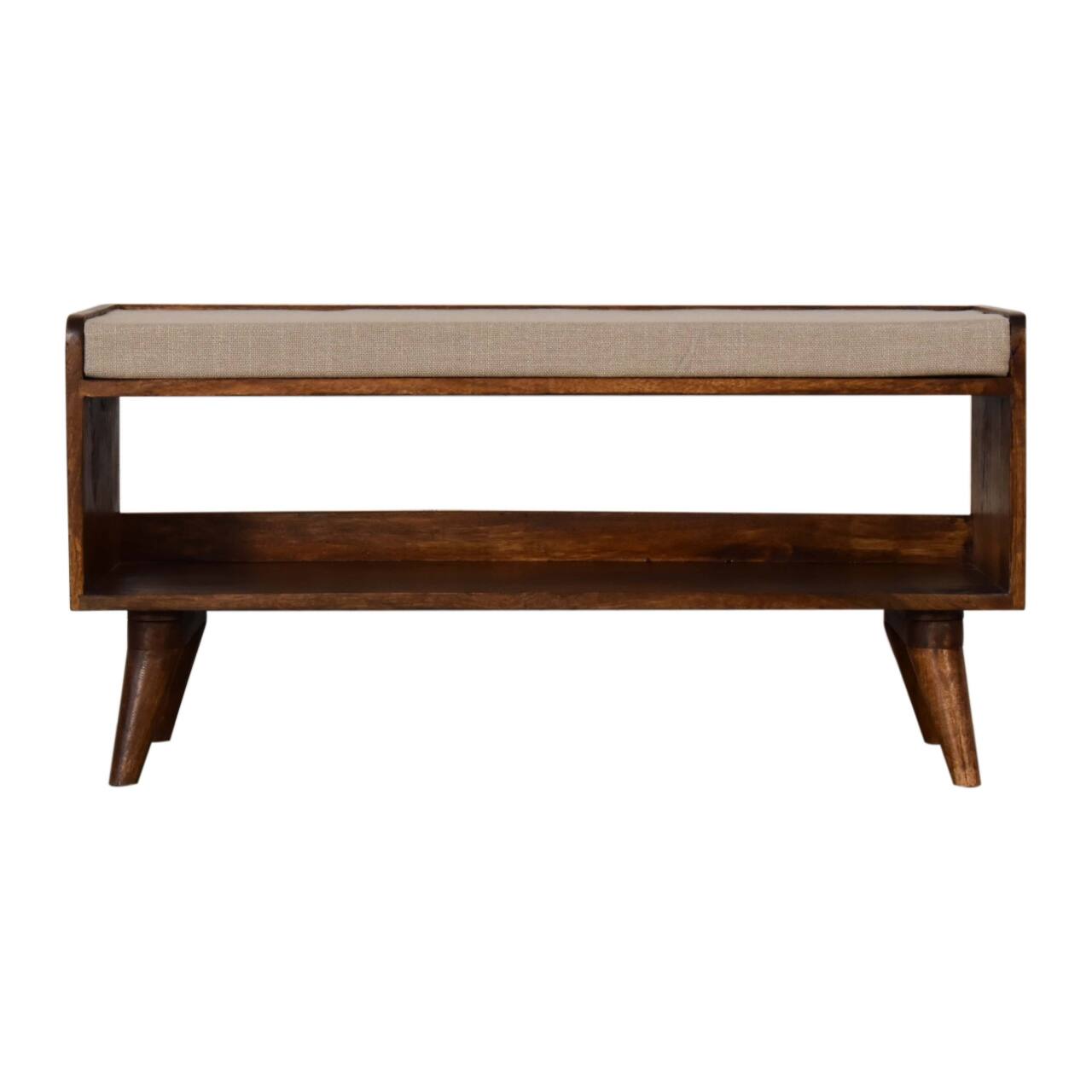 Artisan Furniture - Solid Wood Mud Linen Nordic Storage Bench, Upholstered, 1 Open Slot - Brown & White