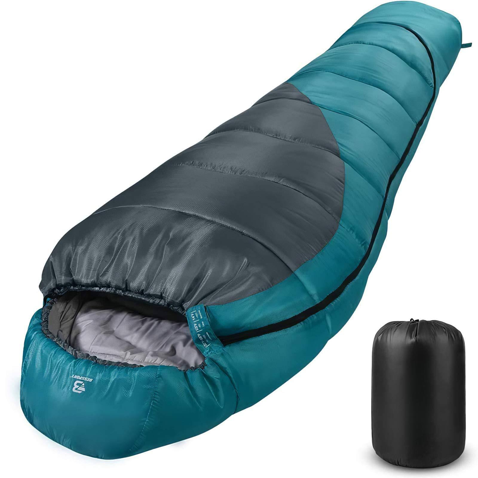 Skar Audio - Mummy Sleeping Bag | ℉ Season For Adults Cold Weather Warm And Washable Hiking Traveling - 32℉-blue&grey