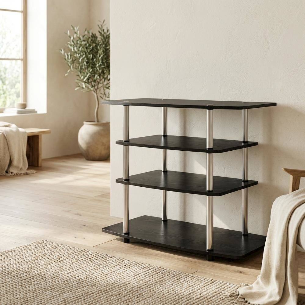 Alt View 2. FurniFact - Black transitional 37-inch highboy TV stand, 4 shelves, woodgrain veneer design - Black.