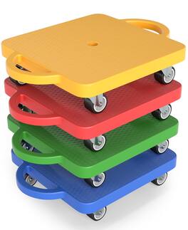 Sugift - 4-Pack Kids Sitting Scooter Set with Handles and Non-marring Universal Casters - Multicolor