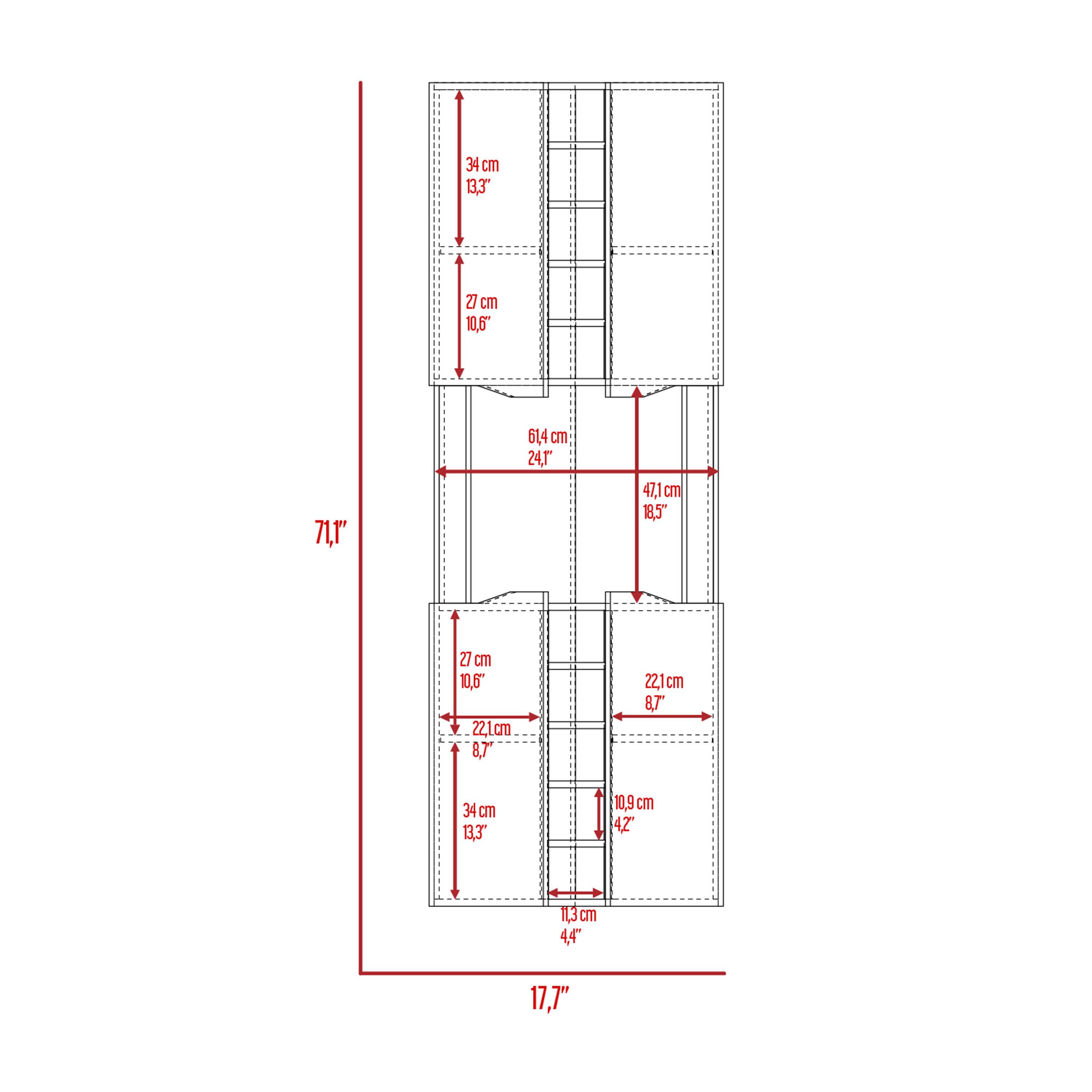 Here is the corrected and grouped text from the image:

- 34 cm (13.3")
- 27 cm (10.6")
- 61.4 cm (24.1")
- 47.1 cm (18.5")
- 27 cm (10.6")
- 22.1 cm (8.7")
- 34 cm (13.3")
- 22.1 cm (8.7")
- 10.9 cm (4.2")
- 42 cm (16.5")
- 11.3 cm (4.4")
- 17.7"
- 71"