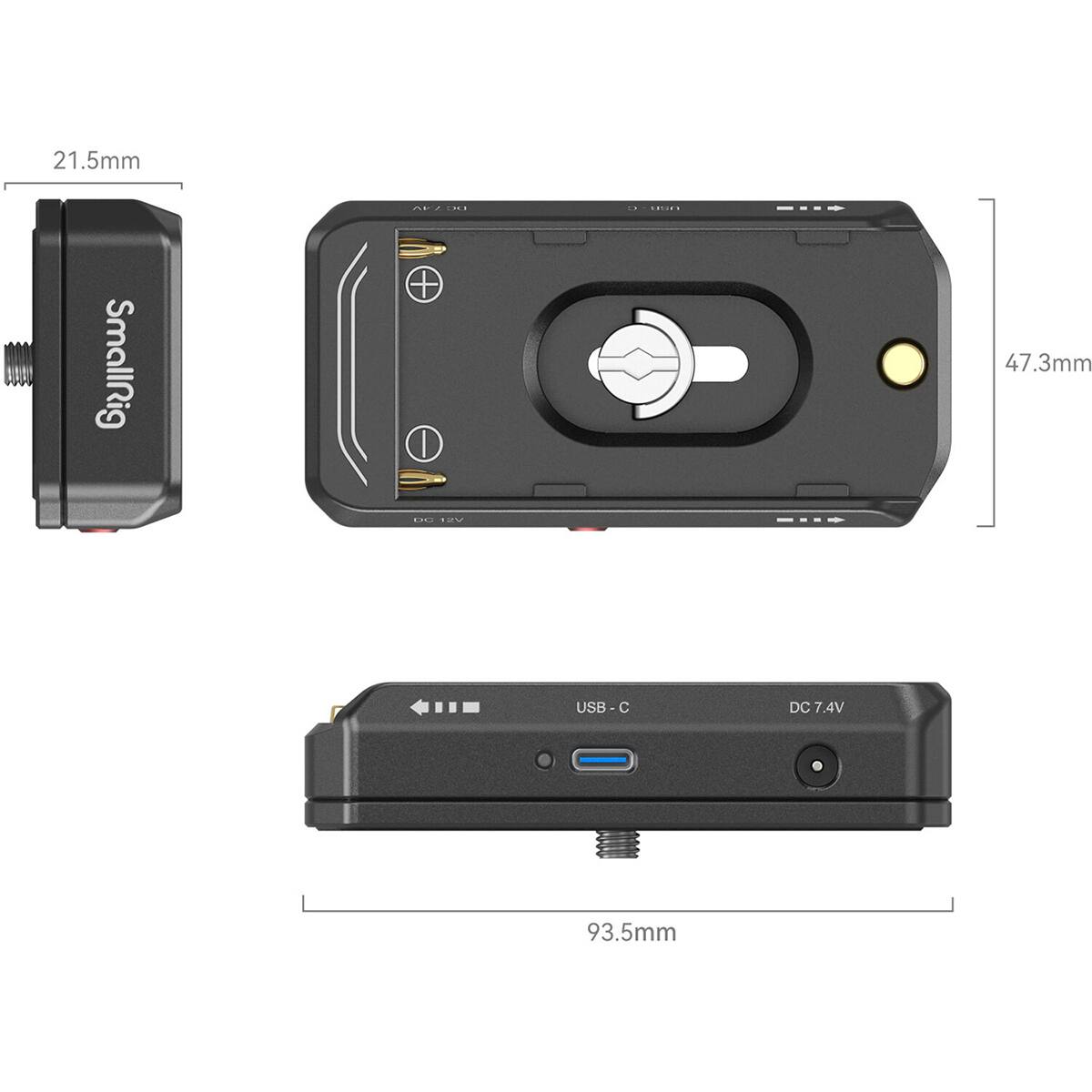 21.5mm SmallRig  
APY DC DC 12V  
47.3mm  
USB-C  
DC7.4V  
93.5mm
