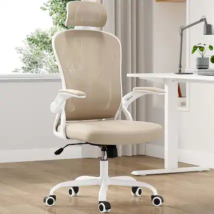 Front. Trinkets Crazed - Ergonomic Office Chair, Home Office Desk Chair with Headrest, High Back Computer Chair with Armrests - Khaki.