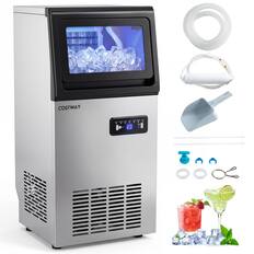 Front. Costway - Costway Commercial Ice Maker 110 lbs/24H, Stainless Steel Ice Machine with 25 lbs Capacity - Silver & Black.