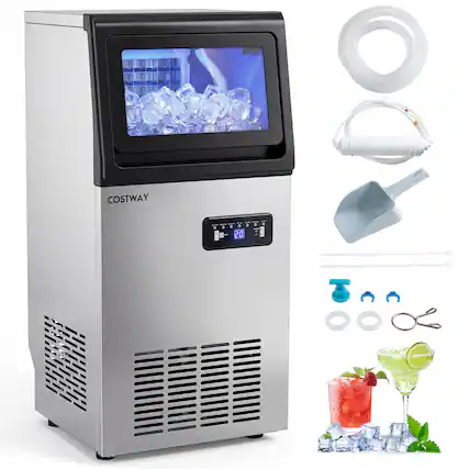 Front. Costway - Costway Commercial Ice Maker 110 lbs/24H, Stainless Steel Ice Machine with 25 lbs Capacity - Silver & Black.