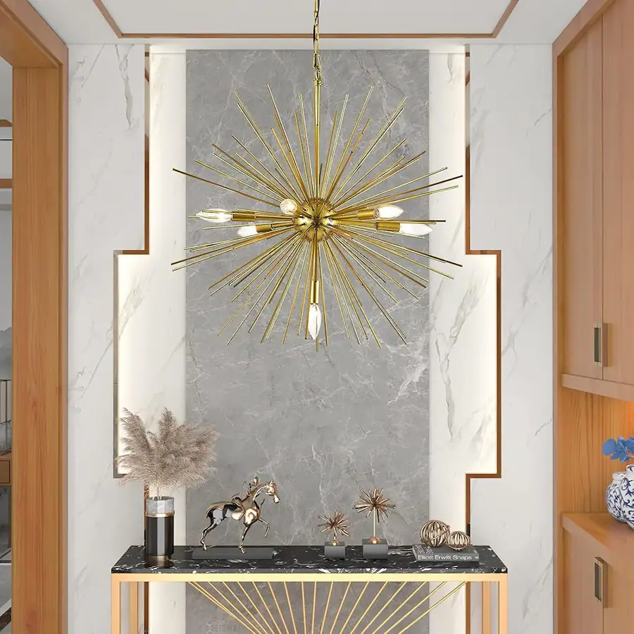 62 Inch Firework Loheer 7 Light Gold Sputnik Chandelier, 25.6 Inch Modern Starburst ...