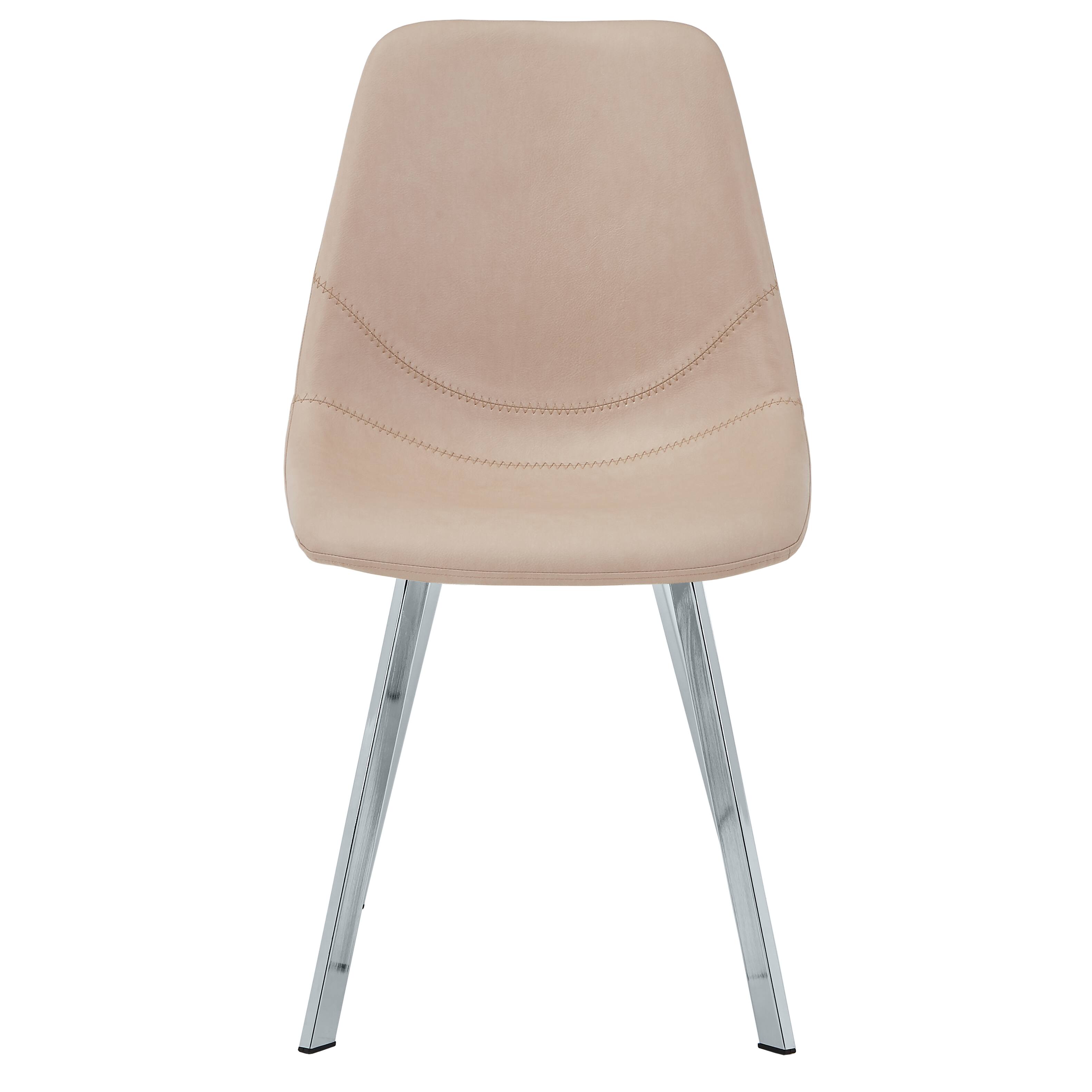 Alt View 3. LeisureMod - Markley Modern Leather Dining Chair with Curved Back, Baseball Stitching, Chrome Silver Legs, Kitchen Accent Chair - Taupe.