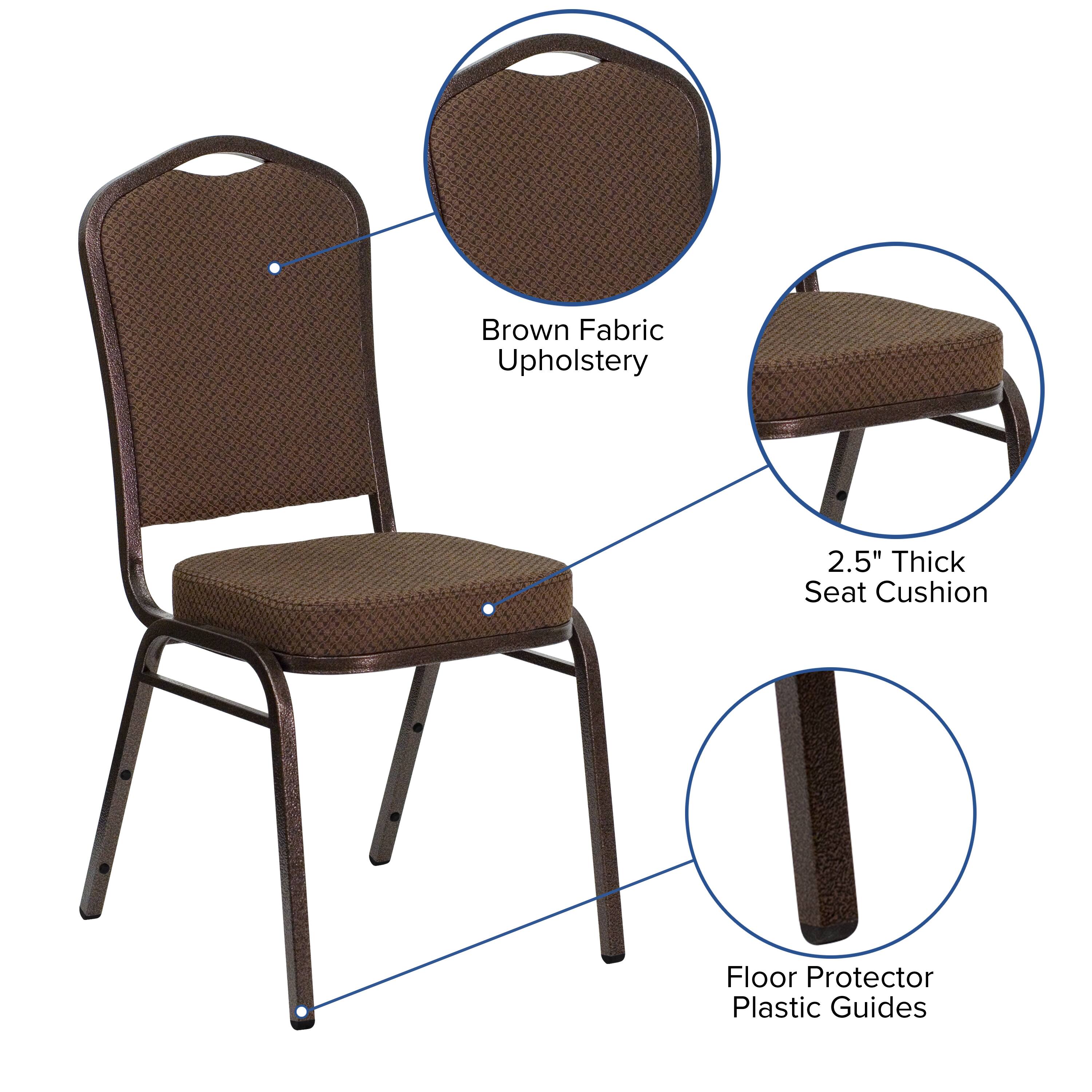Brown Fabric Upholstery  
2.5" Thick Seat Cushion  
Floor Protector Plastic Guides