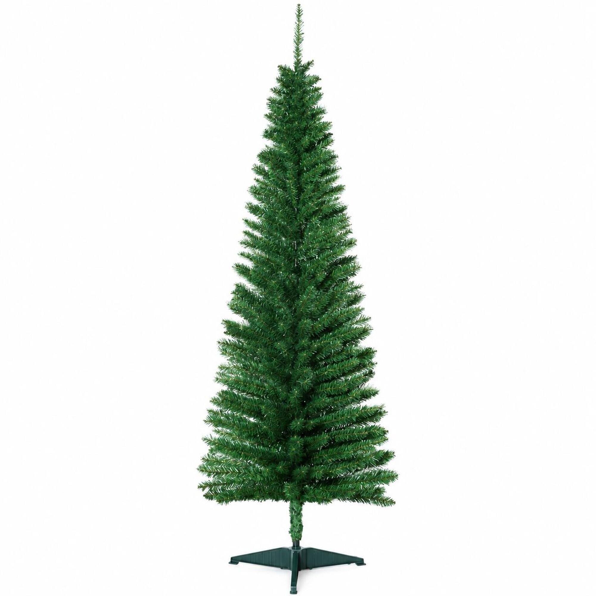 Front. RYHNUYNE - Artificial Pencil Slim Christmas Tree With Plastic Stand, Realistic Branches Easy Setup Festive Holiday Home Decor - Green.