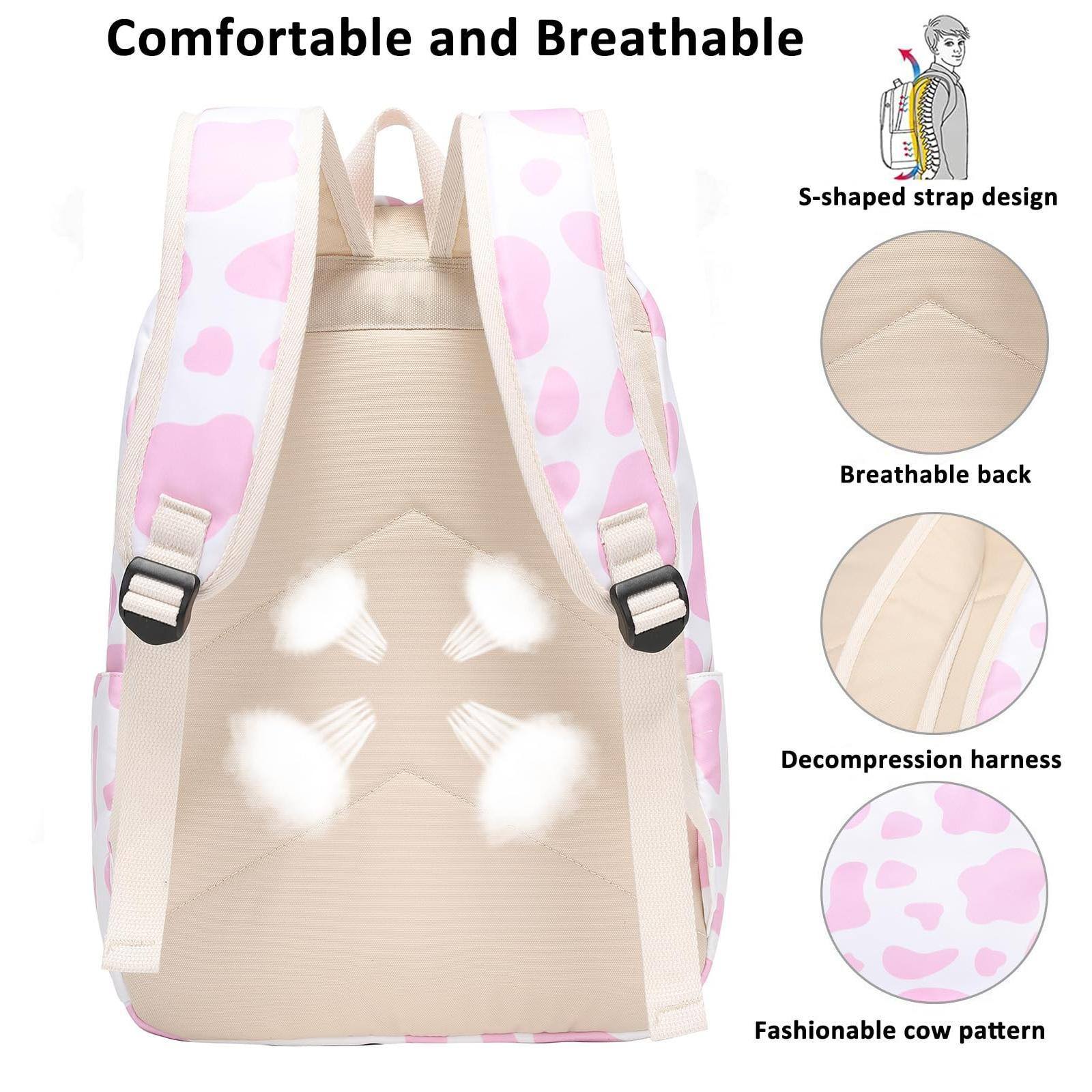 Alt View 3. Stamp n Camp - Backpack With Lunch Box Bookbag Primary Elementary Cow Print And Bag Set For - Pink.