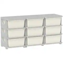 Qaba - 3 Tier Kids Storage Unit Dresser Tower w/ 9 Drawers - Cream White