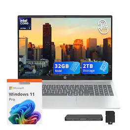 HP - OmniBook 5 16" 2K Touchscreen Laptop,Intel Core Ultra 7 255U,32GB RAM,1TB SSD+1TB Dock Set,Backlit,Win 11 Pro - Silver