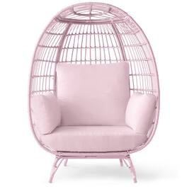 Best Choice Products - Wicker Egg Chair Oversized Indoor Outdoor Patio Lounger w/ Steel Frame - Pink/Pink